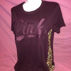 PINK Victoria's Secret Burgundy Leopard Accent Women's Top